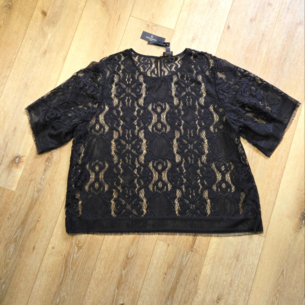 Black Worthington Short Sleeved Sheer Lace Shirt Size 3X